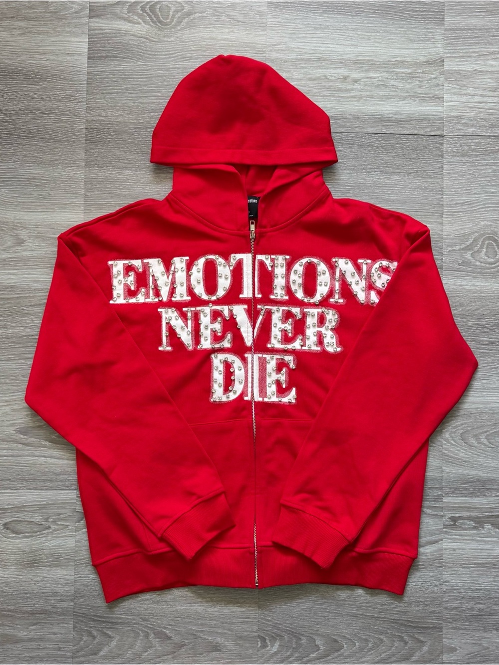 Emotions Never Die Red Zip Up Hoodie Graphic Full Zip Size Medium